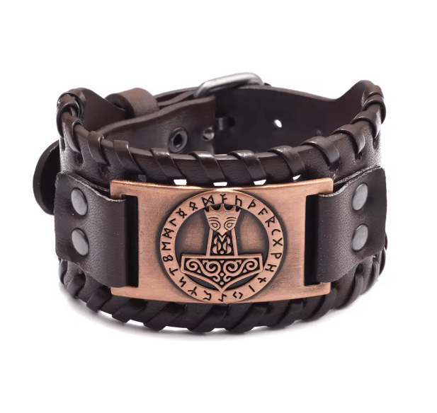 Retro Wide Leather Viking Vintage Compass Bracelet – Viking jewerly | Norse runes & Nordic jewelry