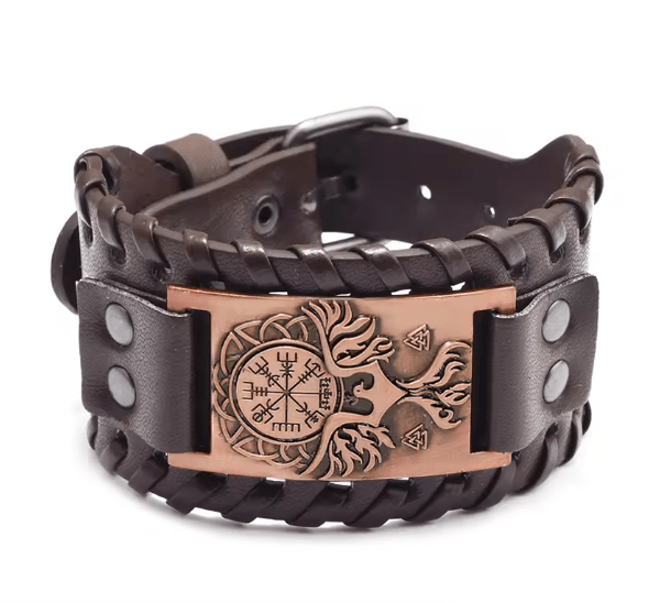 Retro Wide Leather Viking Vintage Compass Bracelet – Viking jewerly | Norse runes & Nordic jewelry