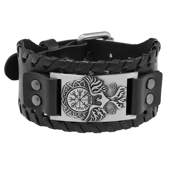 Retro Wide Leather Viking Vintage Compass Bracelet β Viking jewerly | Norse runes & Nordic jewelry