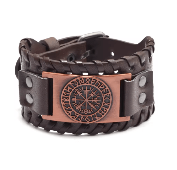 Retro Wide Leather Viking Vintage Compass Bracelet – Viking jewerly | Norse runes & Nordic jewelry