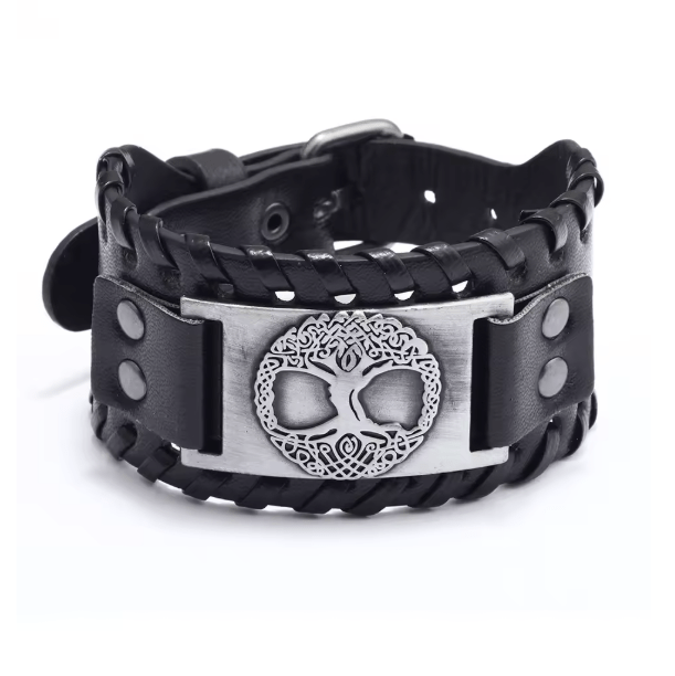 Retro Wide Leather Viking Vintage Compass Bracelet – Viking jewerly | Norse runes & Nordic jewelry
