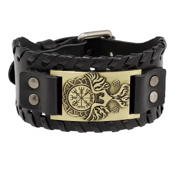 Retro Wide Leather Viking Vintage Compass Bracelet – Viking jewerly | Norse runes & Nordic jewelry