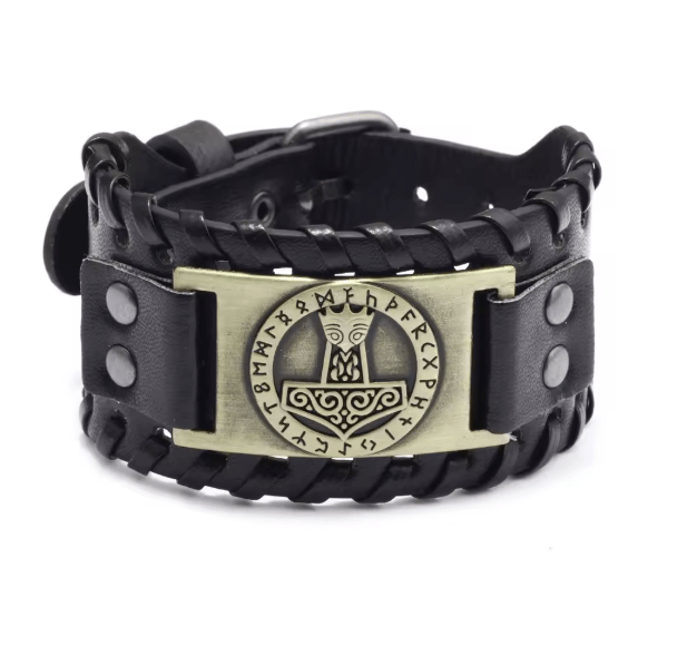 Retro Wide Leather Viking Vintage Compass Bracelet – Viking jewerly | Norse runes & Nordic jewelry