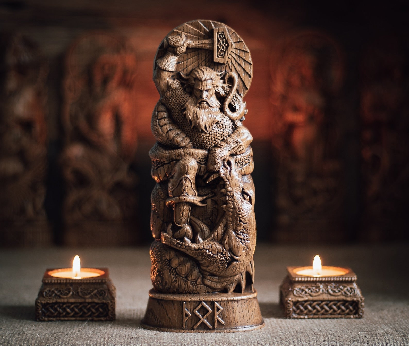 Thor statue, Mjollnir, norse gods,sculpture wooden scandinavian pantheon – Viking | Norse runes & Nordic jewelry