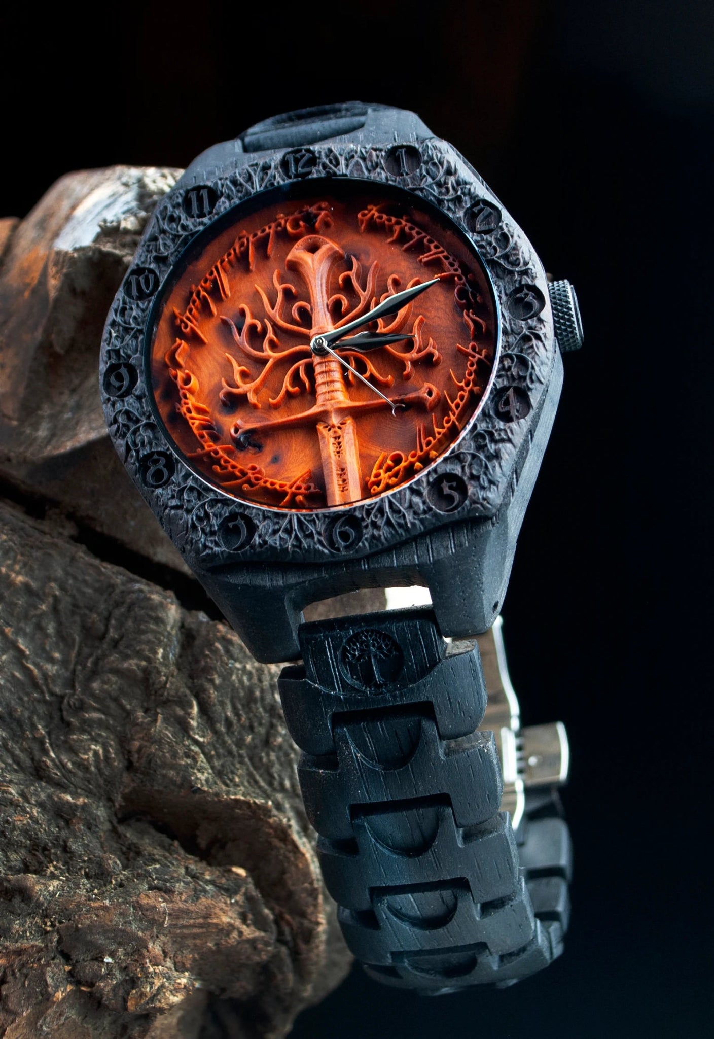 Tree of Gondor 1500 - Year Bog Oak Watch | LOTR Wooden Watch – Viking jewerly | Norse runes & Nordic jewelry