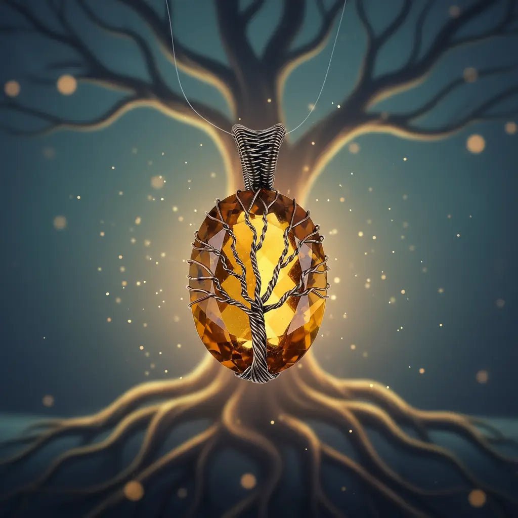 Tree of Life Citrine Pendant β Viking jewerly | Norse runes & Nordic jewelry