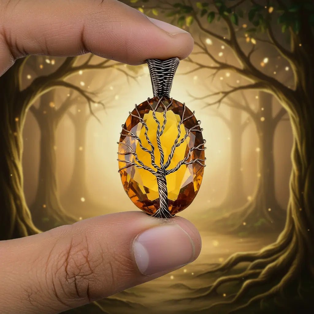 Tree of Life Citrine Pendant – Viking jewerly | Norse runes & Nordic jewelry