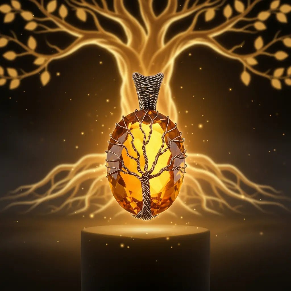 Tree of Life Citrine Pendant β Viking jewerly | Norse runes & Nordic jewelry