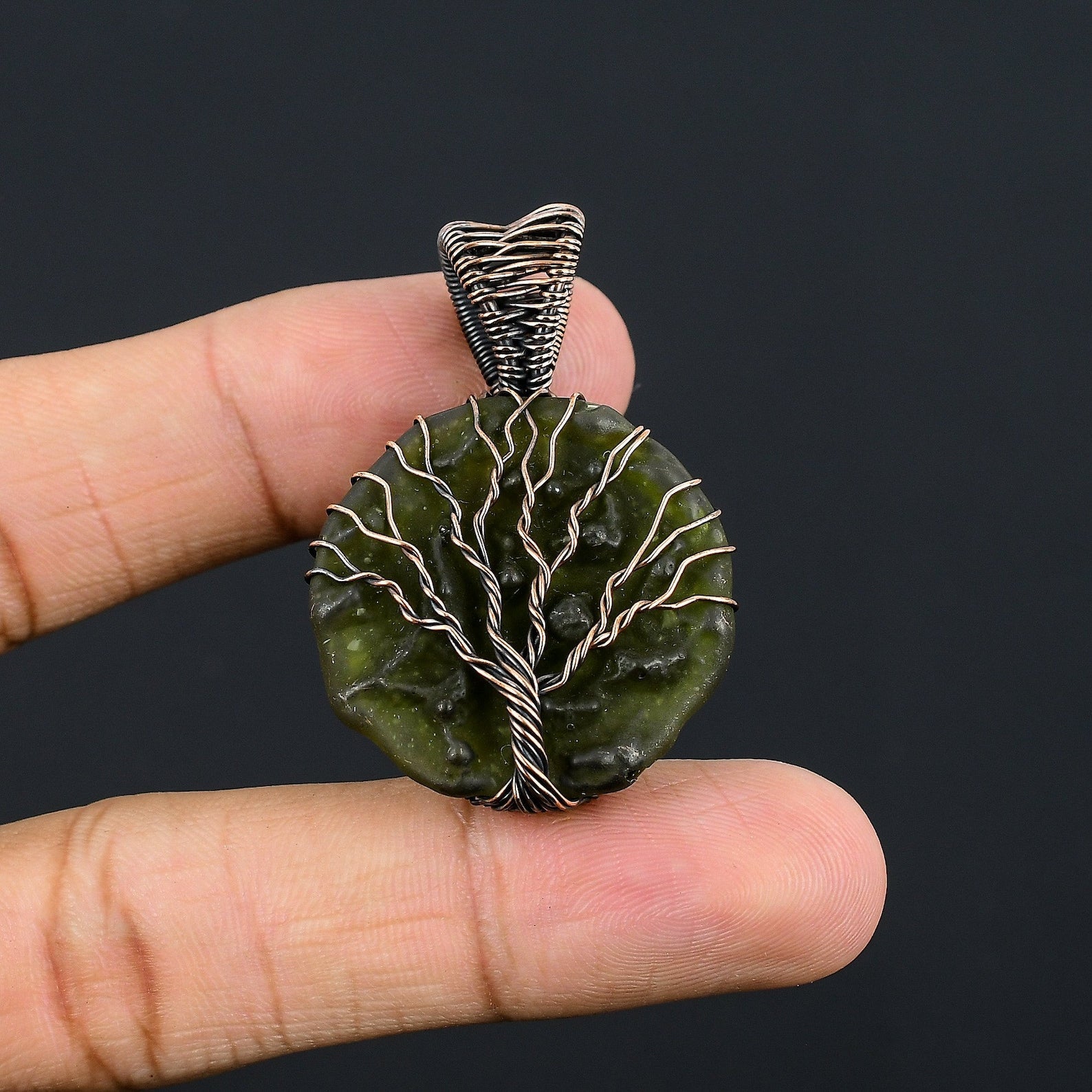 Tree Of Life Moldavite Pendant Moldavite Gemstone Copper Wire Wrapped Pendant Copper Jewelry Moldavite Jewelry Handmade – Viking jewerly | Norse runes & Nordic jewelry