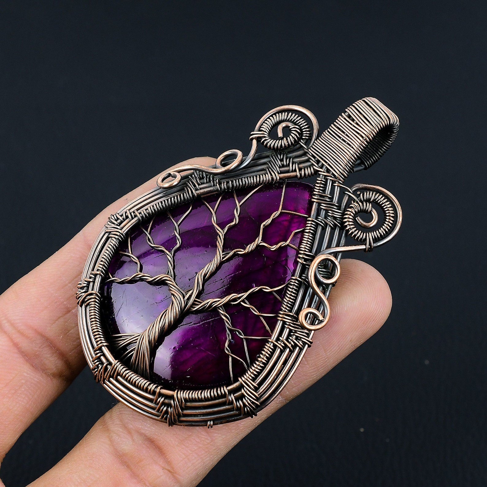 Tree Of Life Purple Fire Labradorite Pendant Copper Wire Wrapped Pendant Copper Jewelry Handmade Pendant Handmade Gift Labradorite Jewelry – Viking jewerly | Norse runes & Nordic jewelry