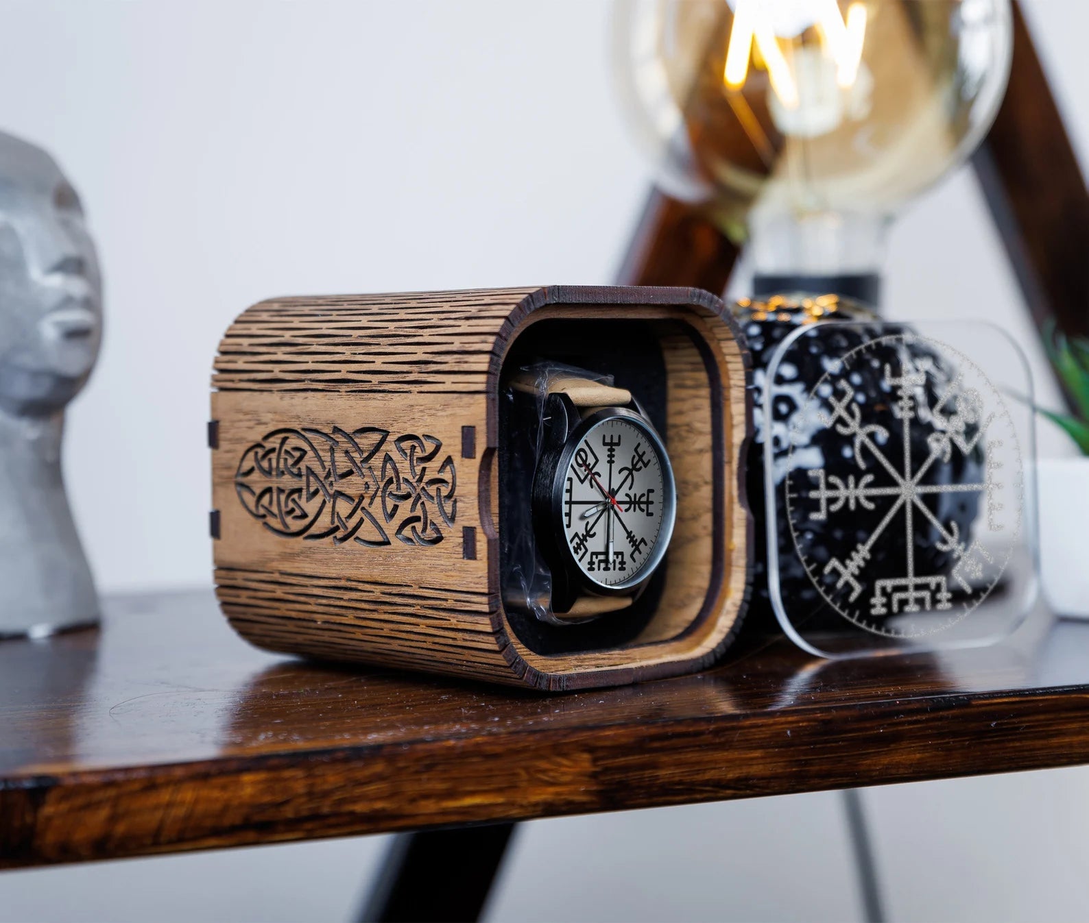 Viking Compass Engraved Watch Anniversary gift for man Groomsmen gifts – Viking Accessories | Norse runes & Nordic jewelry