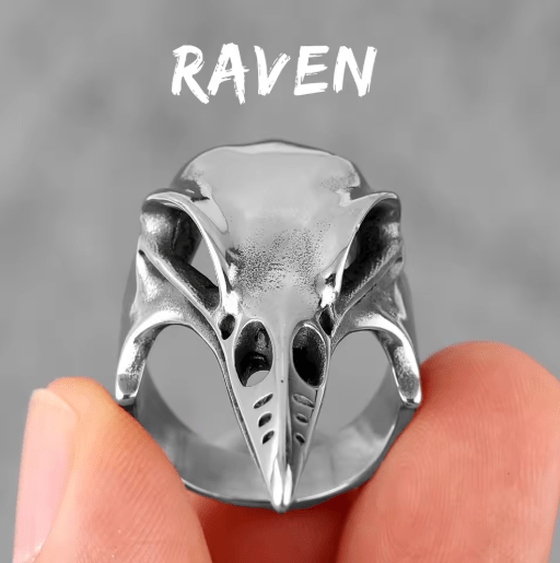 Viking Crow Skull Ring – Power & Wisdom in Stainless Steel – Viking jewerly | Norse runes & Nordic jewelry
