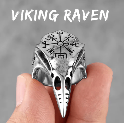 Viking Crow Skull Ring – Power & Wisdom in Stainless Steel – Viking jewerly | Norse runes & Nordic jewelry