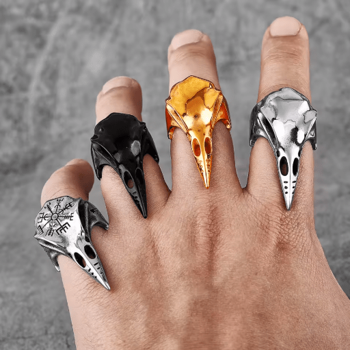 Viking Crow Skull Ring – Power & Wisdom in Stainless Steel – Viking jewerly | Norse runes & Nordic jewelry