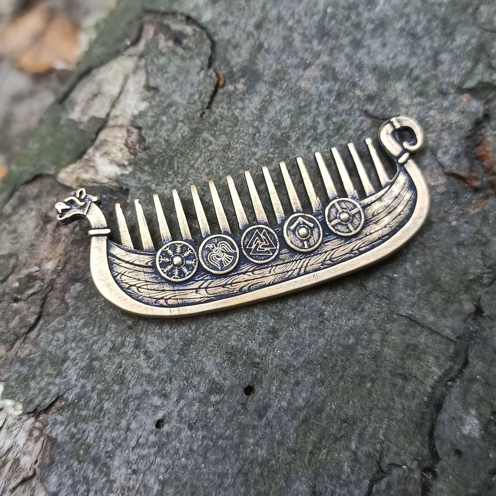 Viking Drakkar beard metal comb | care & beauty – Viking Accessories | Norse runes & Nordic jewelry