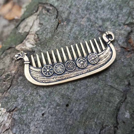 Viking Drakkar beard metal comb | care & beauty – Viking Accessories | Norse runes & Nordic jewelry