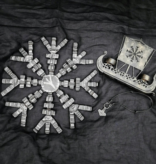 Viking Gift Set Wall Decor Aegishjalmur + Drakkar Candlestick + Mjolnir Tiwaz – Viking home decor | Norse runes & Nordic jewelry