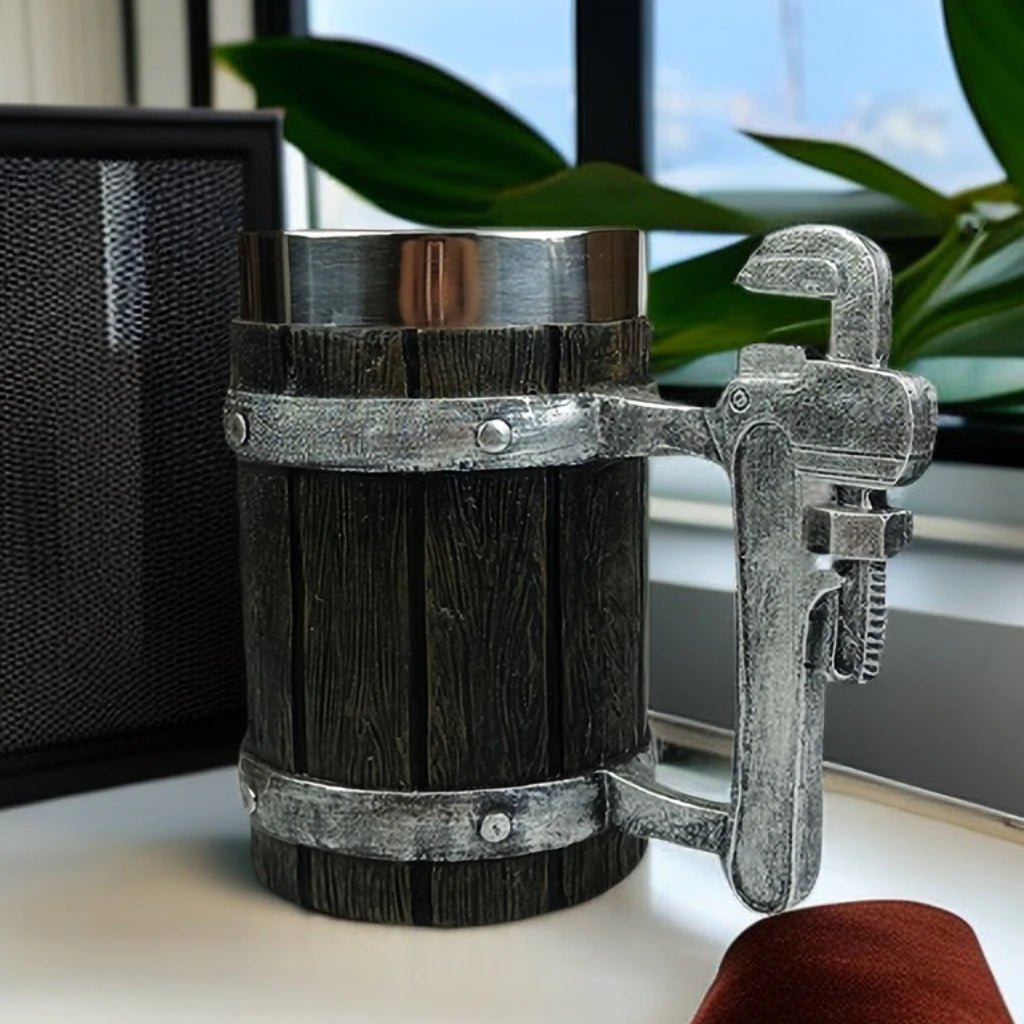 Viking Oak Barrel Beer Mug | 600ml Wooden Stein β Viking home decor | Norse runes & Nordic jewelry