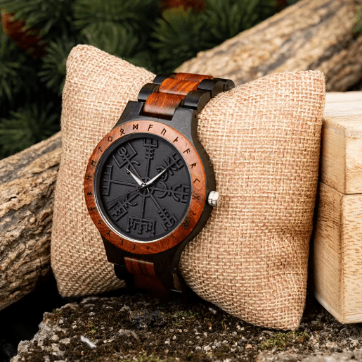 Viking Odin Rune Quartz Wristwatch for Men with Wooden Strap – Viking jewerly | Norse runes & Nordic jewelry