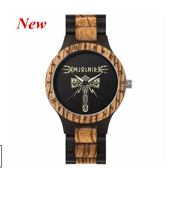 Viking Odin Rune Quartz Wristwatch for Men with Wooden Strap – Viking jewerly | Norse runes & Nordic jewelry