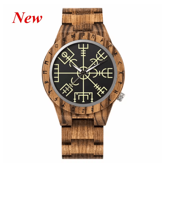 Viking Odin Rune Quartz Wristwatch for Men with Wooden Strap – Viking jewerly | Norse runes & Nordic jewelry