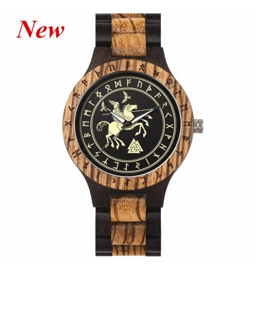 Viking Odin Rune Quartz Wristwatch for Men with Wooden Strap – Viking jewerly | Norse runes & Nordic jewelry