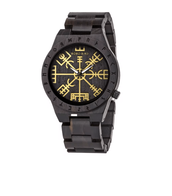 Viking Odin Rune Quartz Wristwatch for Men with Wooden Strap – Viking jewerly | Norse runes & Nordic jewelry