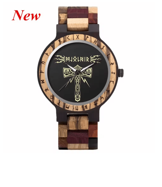 Viking Odin Rune Quartz Wristwatch for Men with Wooden Strap – Viking jewerly | Norse runes & Nordic jewelry