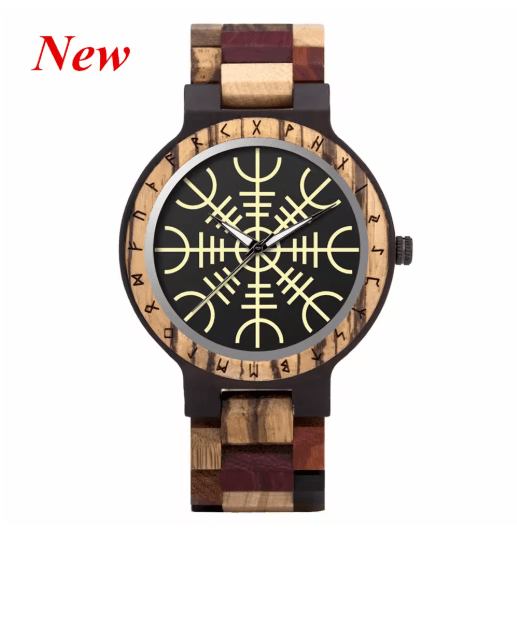 Viking Odin Rune Quartz Wristwatch for Men with Wooden Strap – Viking jewerly | Norse runes & Nordic jewelry