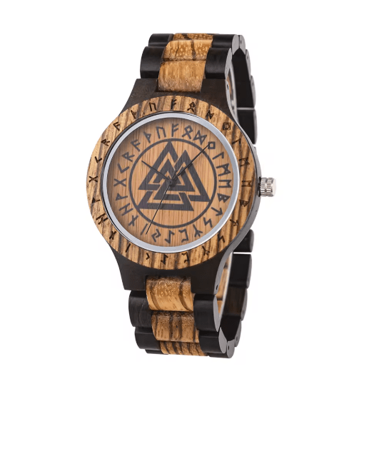 Viking Odin Rune Quartz Wristwatch for Men with Wooden Strap – Viking jewerly | Norse runes & Nordic jewelry