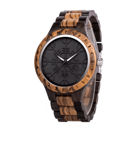 Viking Odin Rune Quartz Wristwatch for Men with Wooden Strap – Viking jewerly | Norse runes & Nordic jewelry