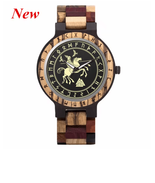 Viking Odin Rune Quartz Wristwatch for Men with Wooden Strap – Viking jewerly | Norse runes & Nordic jewelry