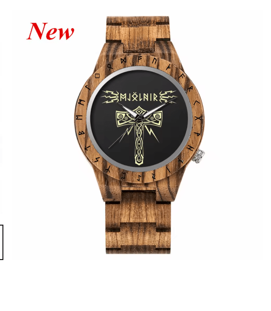 Viking Odin Rune Quartz Wristwatch for Men with Wooden Strap – Viking jewerly | Norse runes & Nordic jewelry