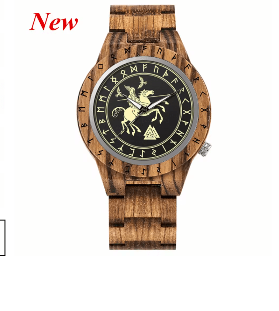 Viking Odin Rune Quartz Wristwatch for Men with Wooden Strap – Viking jewerly | Norse runes & Nordic jewelry