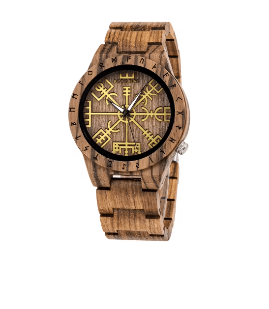Viking Odin Rune Quartz Wristwatch for Men with Wooden Strap – Viking jewerly | Norse runes & Nordic jewelry