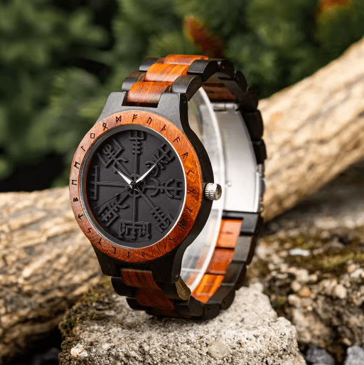 Viking Odin Rune Quartz Wristwatch for Men with Wooden Strap – Viking jewerly | Norse runes & Nordic jewelry