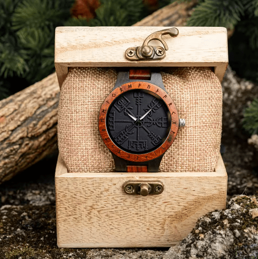 Viking Odin Rune Quartz Wristwatch for Men with Wooden Strap – Viking jewerly | Norse runes & Nordic jewelry