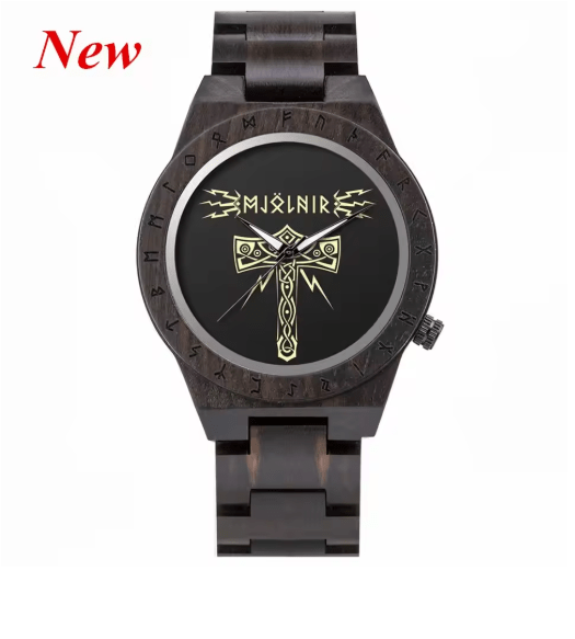 Viking Odin Rune Quartz Wristwatch for Men with Wooden Strap – Viking jewerly | Norse runes & Nordic jewelry