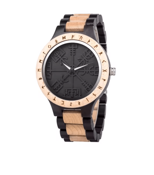 Viking Odin Rune Quartz Wristwatch for Men with Wooden Strap – Viking jewerly | Norse runes & Nordic jewelry