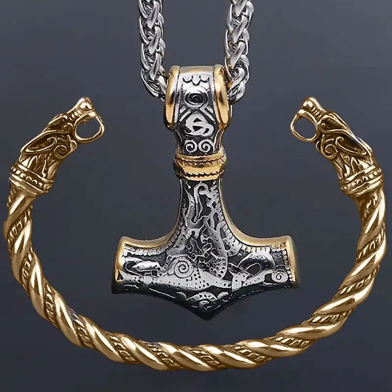 Viking Wolf & Hammer Set – Norse Necklace & Bracelet – Viking | Norse runes & Nordic jewelry