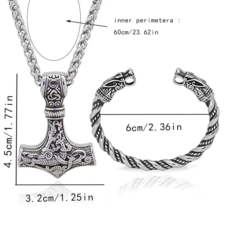 Viking Wolf & Hammer Set – Norse Necklace & Bracelet – Viking | Norse runes & Nordic jewelry