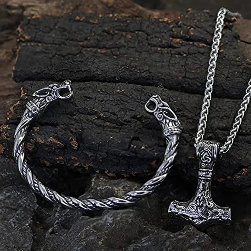Viking Wolf & Hammer Set – Norse Necklace & Bracelet – Viking | Norse runes & Nordic jewelry