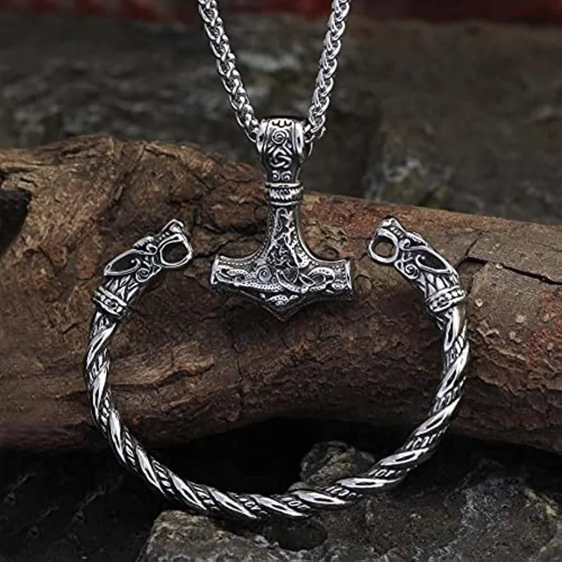 Viking Wolf & Hammer Set – Norse Necklace & Bracelet – Viking | Norse runes & Nordic jewelry