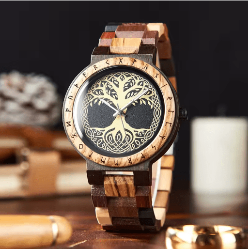 Viking Wooden Watch – Custom Engraved Timepiece for Men – Viking jewerly | Norse runes & Nordic jewelry