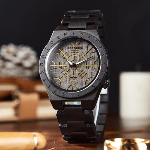 Viking Wooden Watch – Custom Engraved Timepiece for Men – Viking jewerly | Norse runes & Nordic jewelry