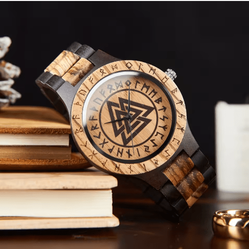 Viking Wooden Watch – Custom Engraved Timepiece for Men – Viking jewerly | Norse runes & Nordic jewelry