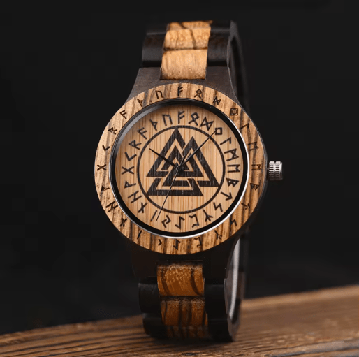Viking Wooden Watch – Custom Engraved Timepiece for Men – Viking jewerly | Norse runes & Nordic jewelry