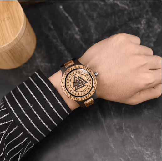 Viking Wooden Watch – Custom Engraved Timepiece for Men – Viking jewerly | Norse runes & Nordic jewelry