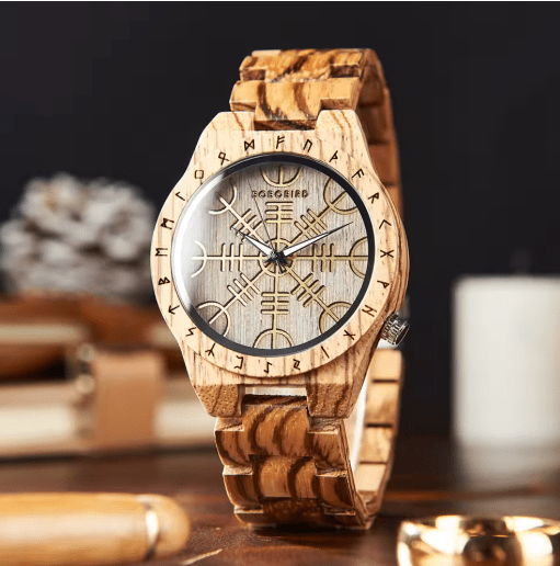 Viking Wooden Watch – Custom Engraved Timepiece for Men – Viking jewerly | Norse runes & Nordic jewelry