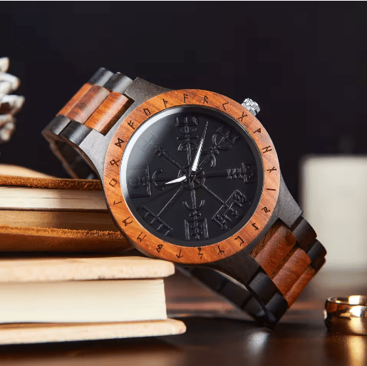 Viking Wooden Watch – Custom Engraved Timepiece for Men – Viking jewerly | Norse runes & Nordic jewelry